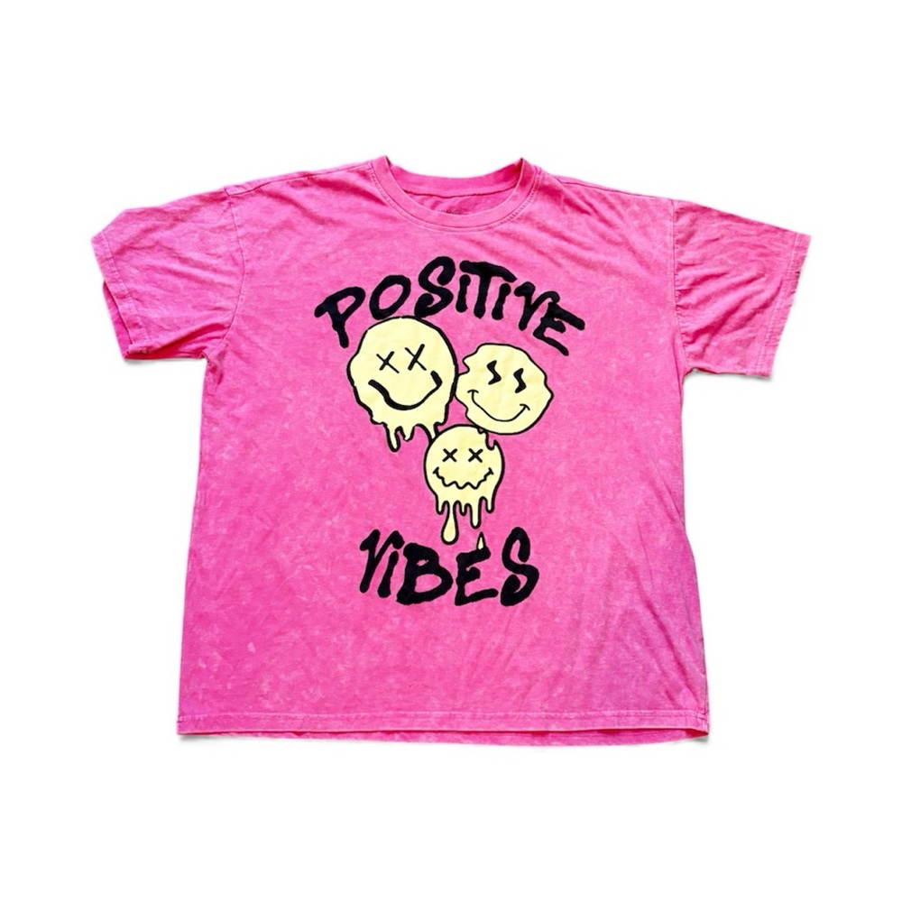Orange Kiss Hot Pink Smiley Face Graphic Tee , Positive Vibes, women men L